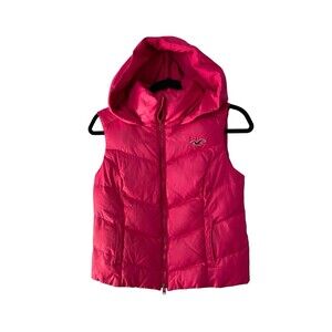 Hollister Womens Y2K Hooded Puffer Vest Size S Pink 50/50 Down Feather Preppy